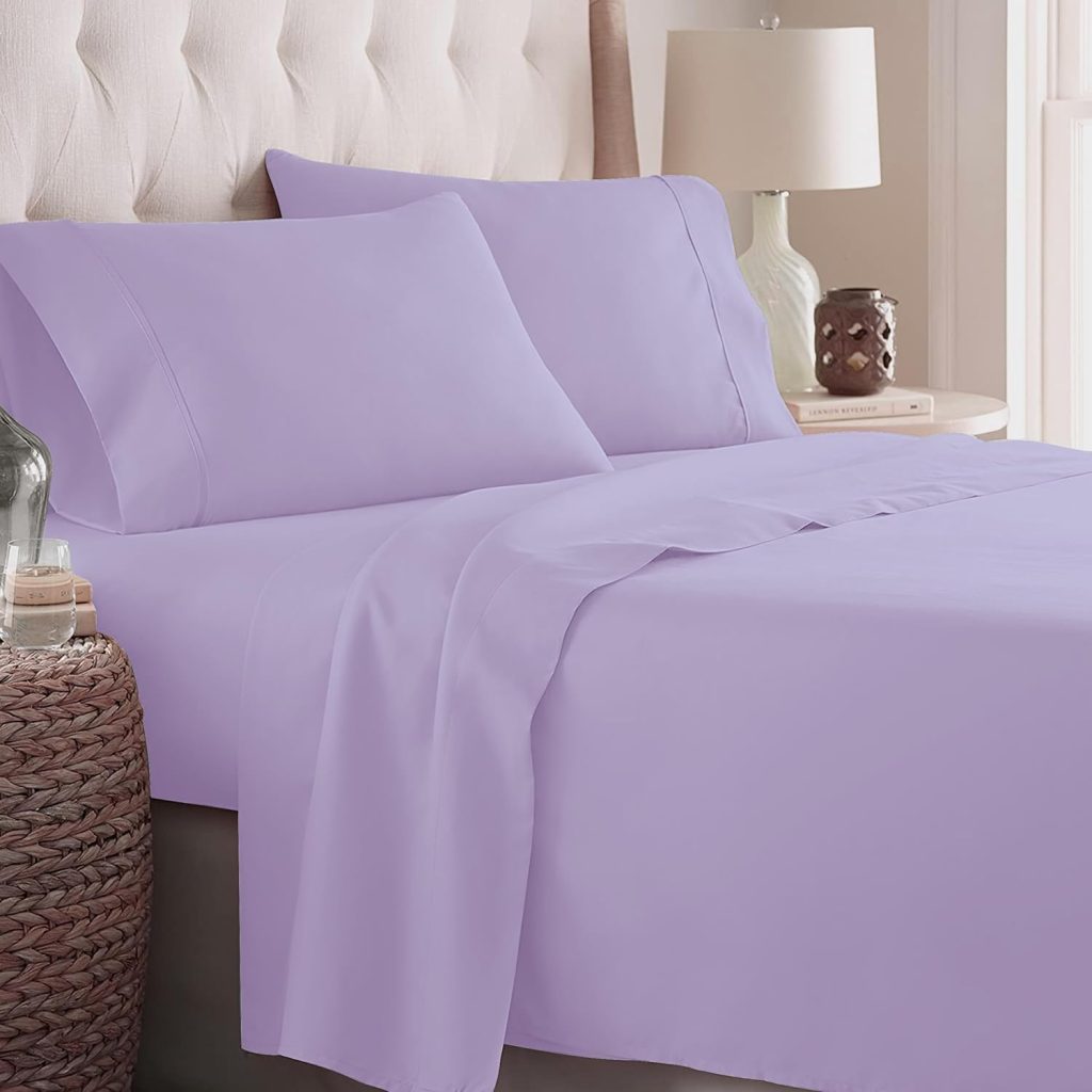 Danjor Linens Twin Sheet Set - Deep Pockets - Breathable, Soft Bed Sheets - Wrinkle Free - Machine Washable - Lavender Sheets for Twin Size Bed - 4 pc