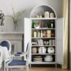 Metal Arched Kitchen Pantry Cabinet,Arched Storage Cabinet,Arch Bookcase With Doors&Adjustable Shelves&Handles For Home Assemble Require, White