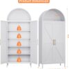 Metal Arched Kitchen Pantry Cabinet,Arched Storage Cabinet,Arch Bookcase With Doors&Adjustable Shelves&Handles For Home Assemble Require, White