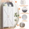 Metal Arched Kitchen Pantry Cabinet,Arched Storage Cabinet,Arch Bookcase With Doors&Adjustable Shelves&Handles For Home Assemble Require, White