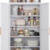 Metal Arched Kitchen Pantry Cabinet,Arched Storage Cabinet,Arch Bookcase With Doors&Adjustable Shelves&Handles For Home Assemble Require, White