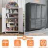 Metal Arched Kitchen Pantry Cabinet,Arched Storage Cabinet,Arch Bookcase With Doors&Adjustable Shelves&Handles For Home Assemble Require, White