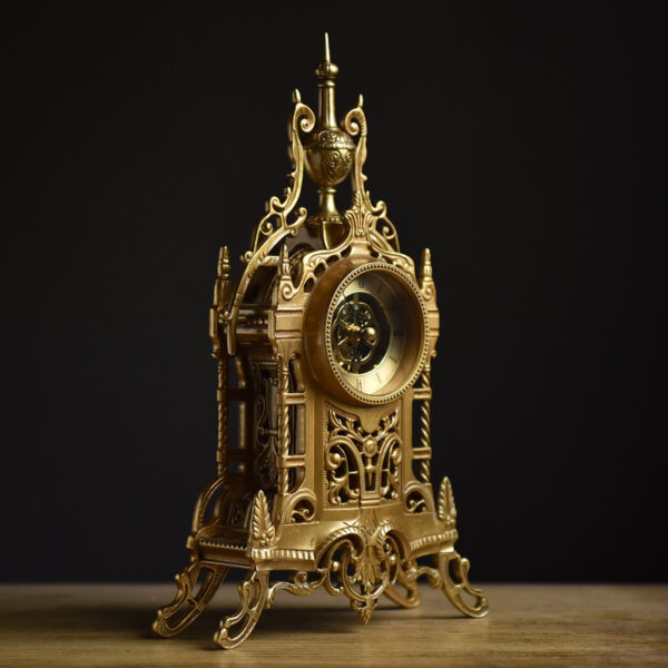 European Retro Desk Clock – Luxury Metal Vintage Table Clock with Exposed Movement for Living Room, Office & Home Décor